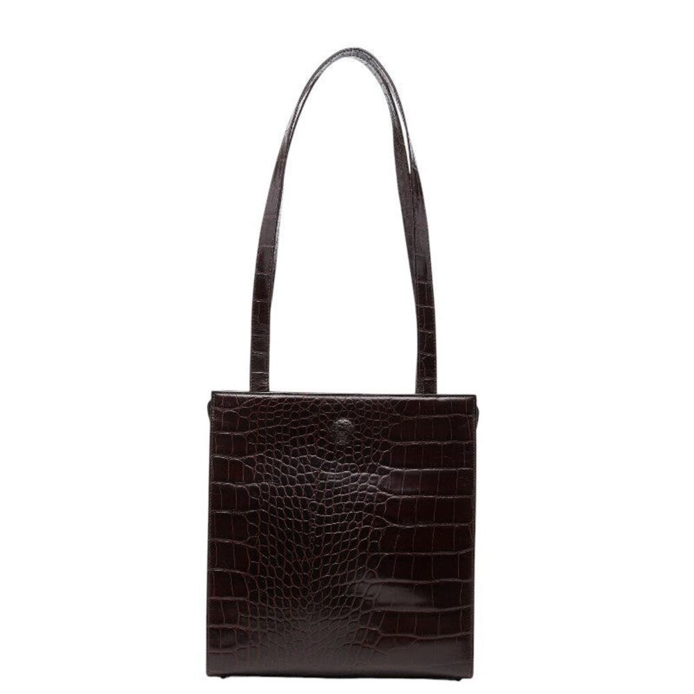 Versace Medusa Croc-Embossed Leather Tote Bag Brown